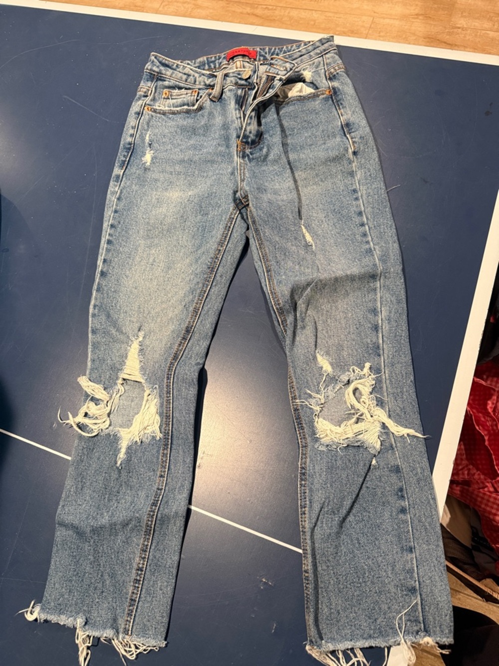 Signature8 Light Blue Distressed Straight-Leg Jeans